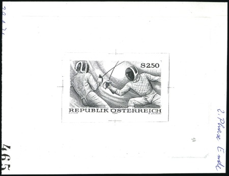Stamp of Austria » 2nd. Republic 1974 Fencing 2.50s single die proofs in black, sho
