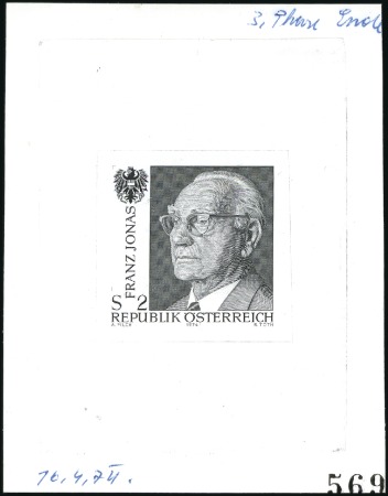 Stamp of Austria » 2nd. Republic 1974 Franz Jonas 2s single die proofs in black, sh