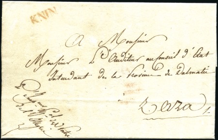 Stamp of Austria » Pre-Stamp Letters and Documents 1813 KNIN: Red postmark on official letter to Zara