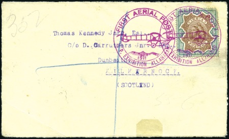 Stamp of India 1911 Allahabad First Aerial Post cover front to Sc