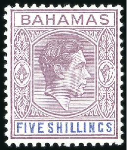 Stamp of Bahamas 1938-52 KGVI 5d Dull rose lilac on thin striated p