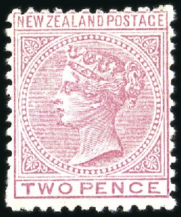 Stamp of New Zealand 1874-78 2d Rose, perf. nearly 12 (line), never hin