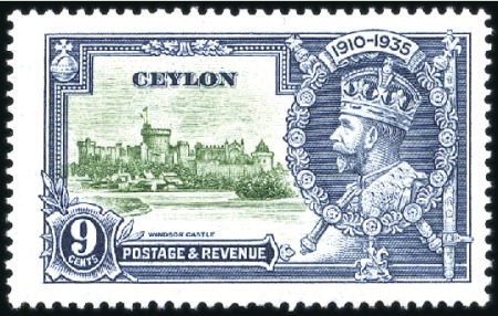 Stamp of Ceylon 1935 Jubilee 9c Green and Indigo with variety "ext