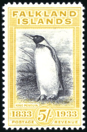 Stamp of Falkland Islands 1933 Centenary 5s black & yellow, mint, very fine