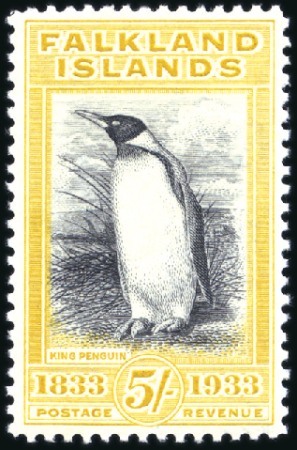 Stamp of Falkland Islands 1933 Centenary 5s black & yellow, mint, very fine