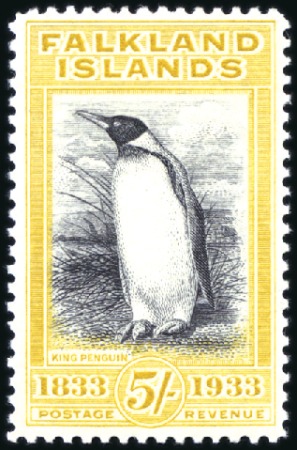 Stamp of Falkland Islands 1933 Centenary 5s black & yellow, mint, very fine