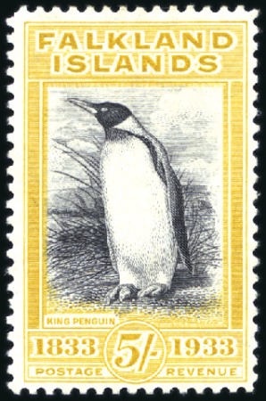 Stamp of Falkland Islands 1933 Centenary 5s black & yellow, mint, very fine