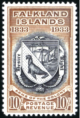 Stamp of Falkland Islands 1933 Centenary 10s black & chestnut, mint, very fi