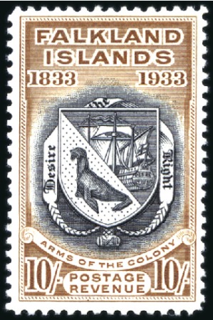 Stamp of Falkland Islands 1933 Centenary 10s black & chestnut, mint, very fi
