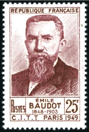 Stamp of France 1949 CIT 25F Baudot ERREUR DE DATE 1848 au lieu de