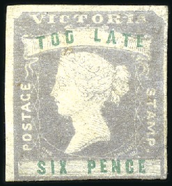 Stamp of Australia » Victoria 1854-55 6d TOO LATE mint og, just touched at foot,