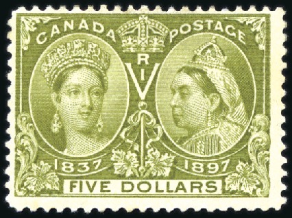 Stamp of Canada 1897 Jubilee $5 olive-green mint with slight gum r