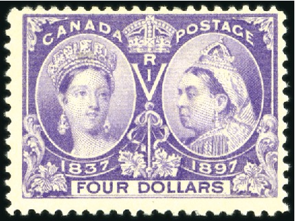Stamp of Canada 1897 Jubilee $4 violet mint, very fine (SG £1'400)