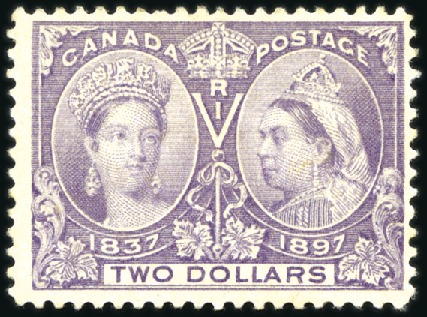 Stamp of Canada 1897 Jubilee $2 deep violet mint, gum disturbance,