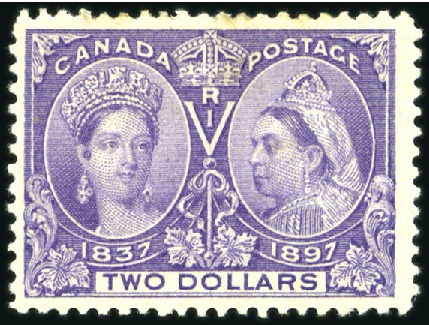 Stamp of Canada 1897 Jubilee $2 deep violet mint, gum disturbance,