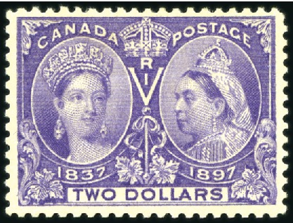 Stamp of Canada 1897 Jubilee $2 deep violet mint, gum disturbance,