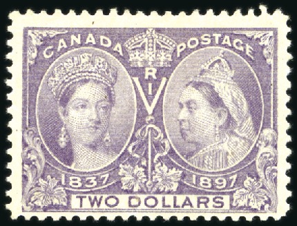 Stamp of Canada 1897 Jubilee $2 deep violet mint, gum disturbance,