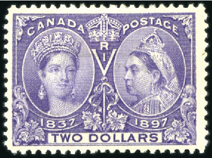 Stamp of Canada 1897 Jubilee $2 deep violet mint, tiny perf thin, 