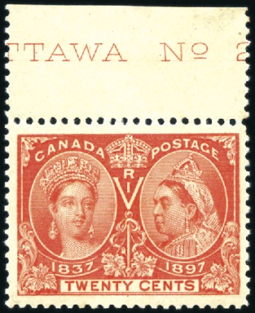 Stamp of Canada 1897 Jubilee 20c vermilion mint top inscription ma