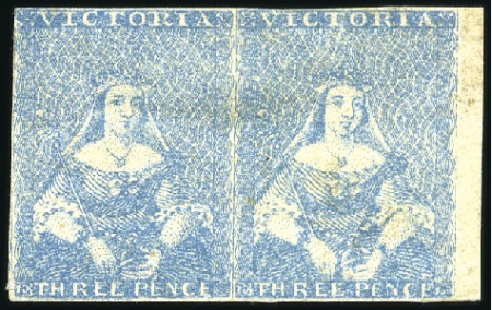 Stamp of Australia » Victoria 1850-53 Ham 3d blue (3rd state) mint part og pair,