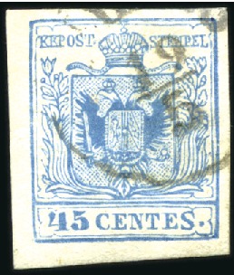 Stamp of Italian States » Lombardy Venetia 1857-58 Milan Postal Forgery 45c blue, type VI, la