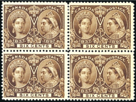 Stamp of Canada 1897 Jubilee 6c brown mint block of four, very fin