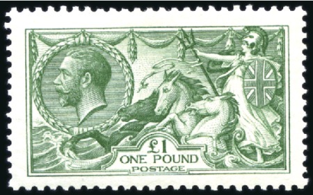 Stamp of Great Britain » King George V 1913 Waterlow £1 green mint, usual uneven perfs., 