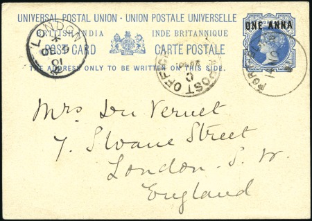 Stamp of India 1901 (Nov 14) 1a on 1 1/2a postal stationery card 