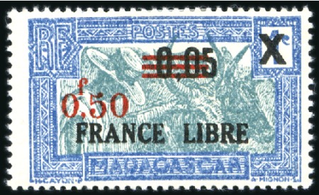 Stamp of Colonies françaises » Madagascar (Poste française) 1942 Yv. 241 variété cadre et centre clair, tirage