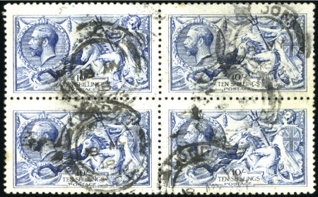 Stamp of Great Britain » King George V 1915 De La Rue 10s blue used block of four, fine a