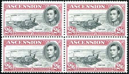 Stamp of Ascension 1938-1952 2s6d block of 4 with 3rd stamp showing p