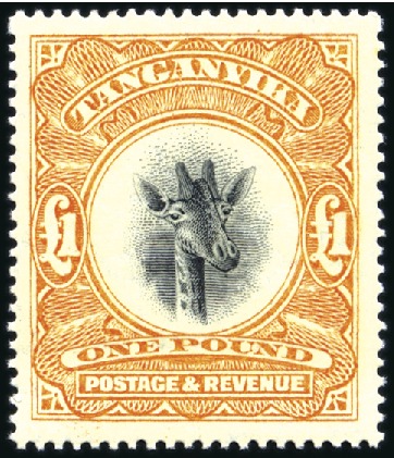 Stamp of Tanganyika 1923 Wmk Script CA upright £1 orange & black mint