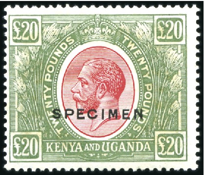Stamp of Kenya, Uganda and Tanganyika » Kenya, Uganda and Tanganyika 1922-27 £20 Red on green overprinted SPECIMEN, ver
