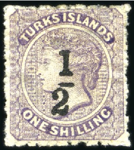 Stamp of Turks and Caicos Islands 1881 1/2d on 1s Violet (4) surcharged 4 different
