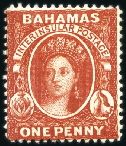 Stamp of Bahamas 1881 Wmk Crown CA 1d scarlet, mint hinge remainder