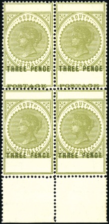 Stamp of Australia » South Australia 1902-04 Thin POSTAGE 3d olive-green mint nh block 