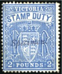 Stamp of Australia » Victoria 1884-96 "Stamp Duty" Specimen ovpts on 3s olive-dr