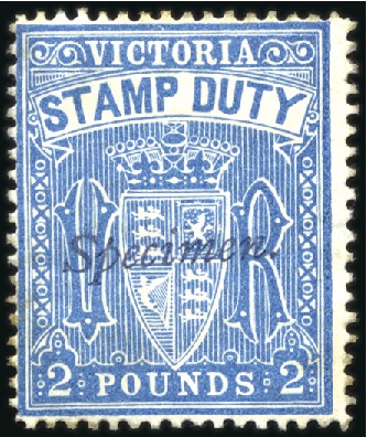 Stamp of Australia » Victoria 1884-96 "Stamp Duty" Specimen ovpts on 3s olive-dr