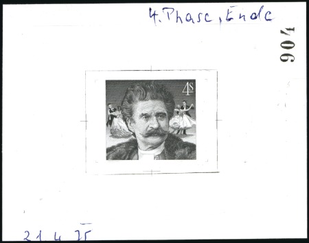 Stamp of Austria » 2nd. Republic 1975 Strauss 4s single die proofs in black, showin