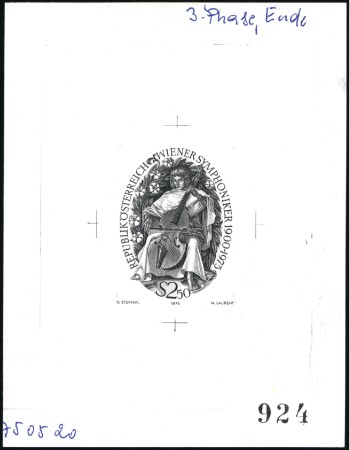 Stamp of Austria » 2nd. Republic 1975 Vienna Symphony single die proofs in black, s