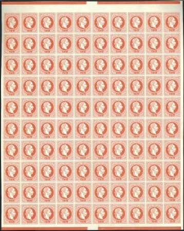 Stamp of Austria » 1867 Issue 1867 5kr complete proof sheet of 100 in red (issue