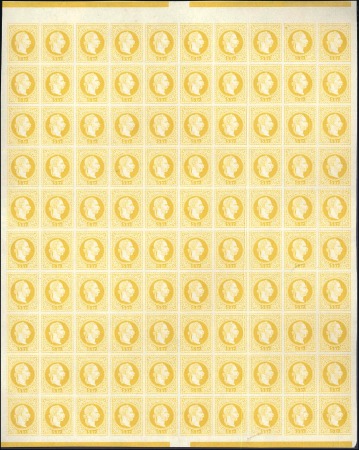 Stamp of Austria » 1867 Issue 1867 5kr complete proof sheet of 100 in yellow (co
