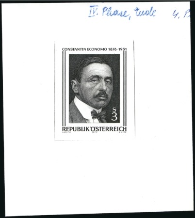 Stamp of Austria » 2nd. Republic 1976 Economo 3s single die proofs in black, showin