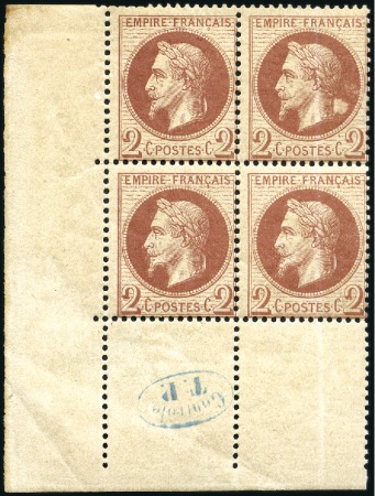 Stamp of France 2c Lauré,  variétés dues à des problèmes d'encrage