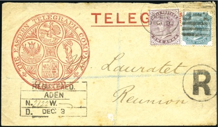 Stamp of India » Used Abroad ADEN: 1883 (Dec 3) Eastern Telegraph Co. printed e