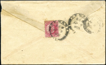 Stamp of India » Used Abroad PENANG: 1908 (Apr 9) Envelope from Penang to Singa
