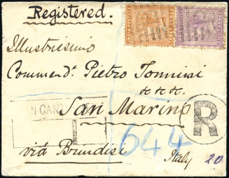 Stamp of India » Used Abroad ADEN: 1887 (Oct 20) Envelope sent registered to SA