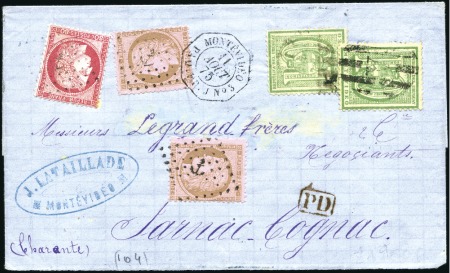 Stamp of France Rare afft mixte avec 80c Cérès +10c Cérès (x2) obl
