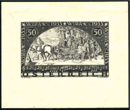Stamp of Austria » 1st. Republic 1933 WIPA 50(+50)gr single die proof on yellowish 