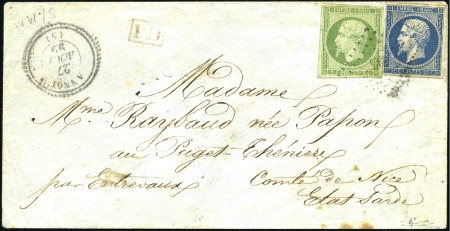 Stamp of France 1859 Empire ND 5c +20c obl. PC90 sur lettre d'Anno